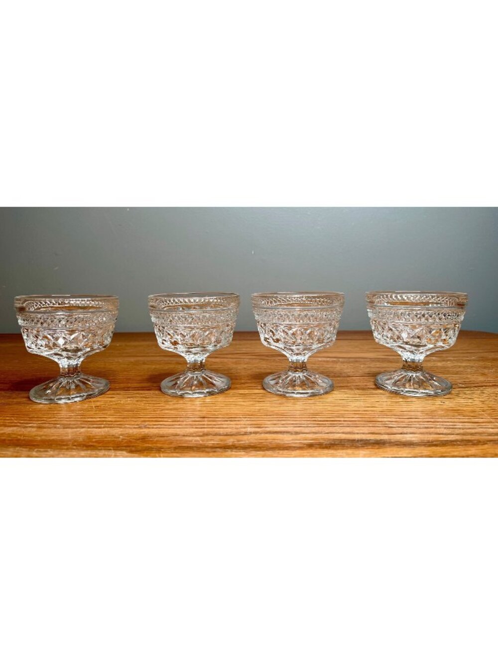 Set of 4 Vintage Pressed Glass Wexford Pattern Champagne coupe/ Sherbet by Anch